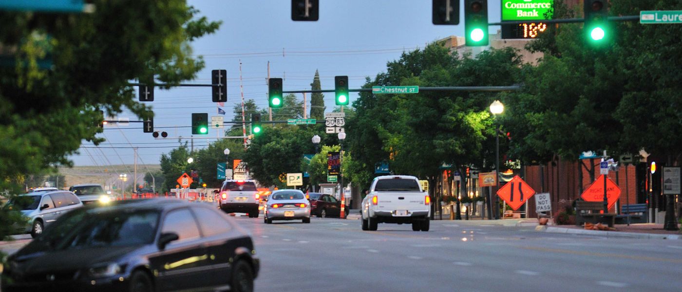 cars and traffic lights on main street